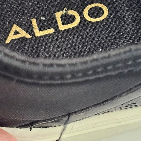 ALDO Sneakers Women’s Black Lace Mandala Cutout Gold Eyelets Size 7 - Picture 5 of 7